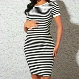 Maternity Striped Print Bodycon Dress